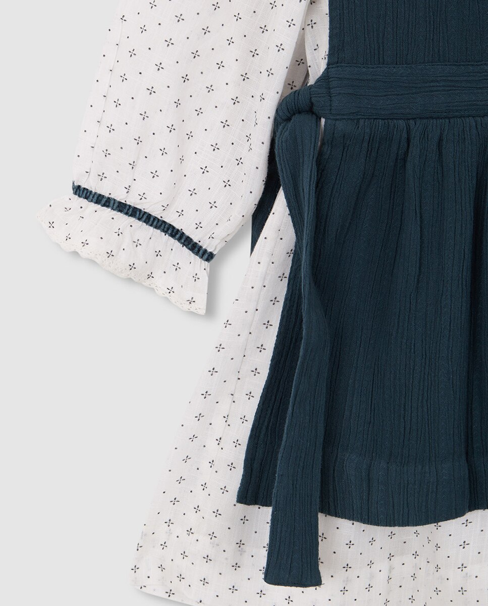 Vestido com Estampado e Avental a Condizer Gocco Azul-5