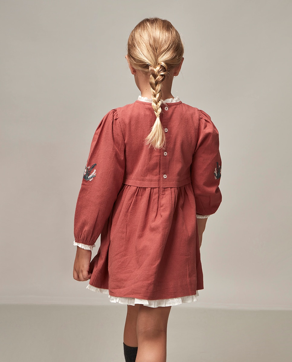 Vestido com Bordado Floral Rosa-2