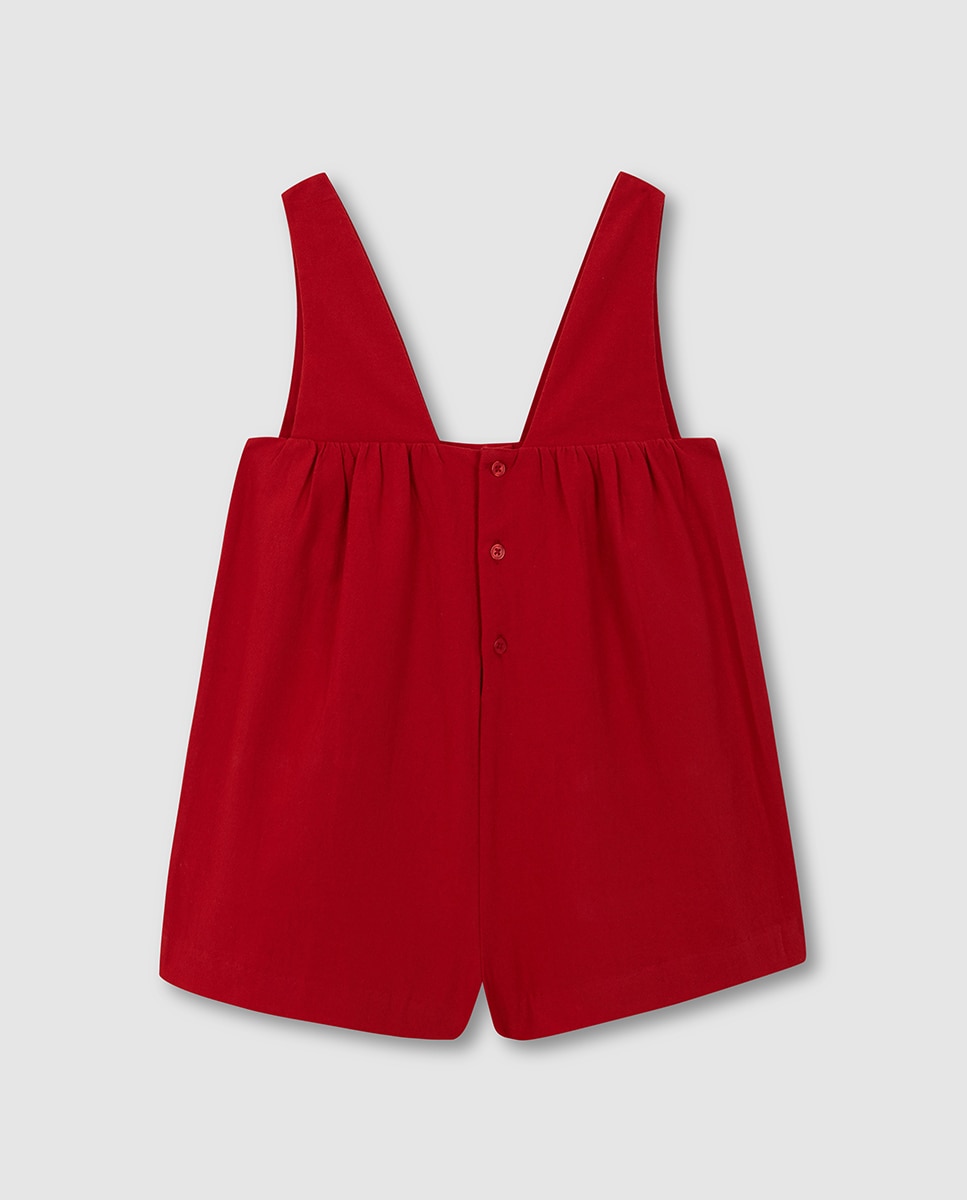 Jardineiras Tipo Calções com Detalhe de Bordados Vermelho-4