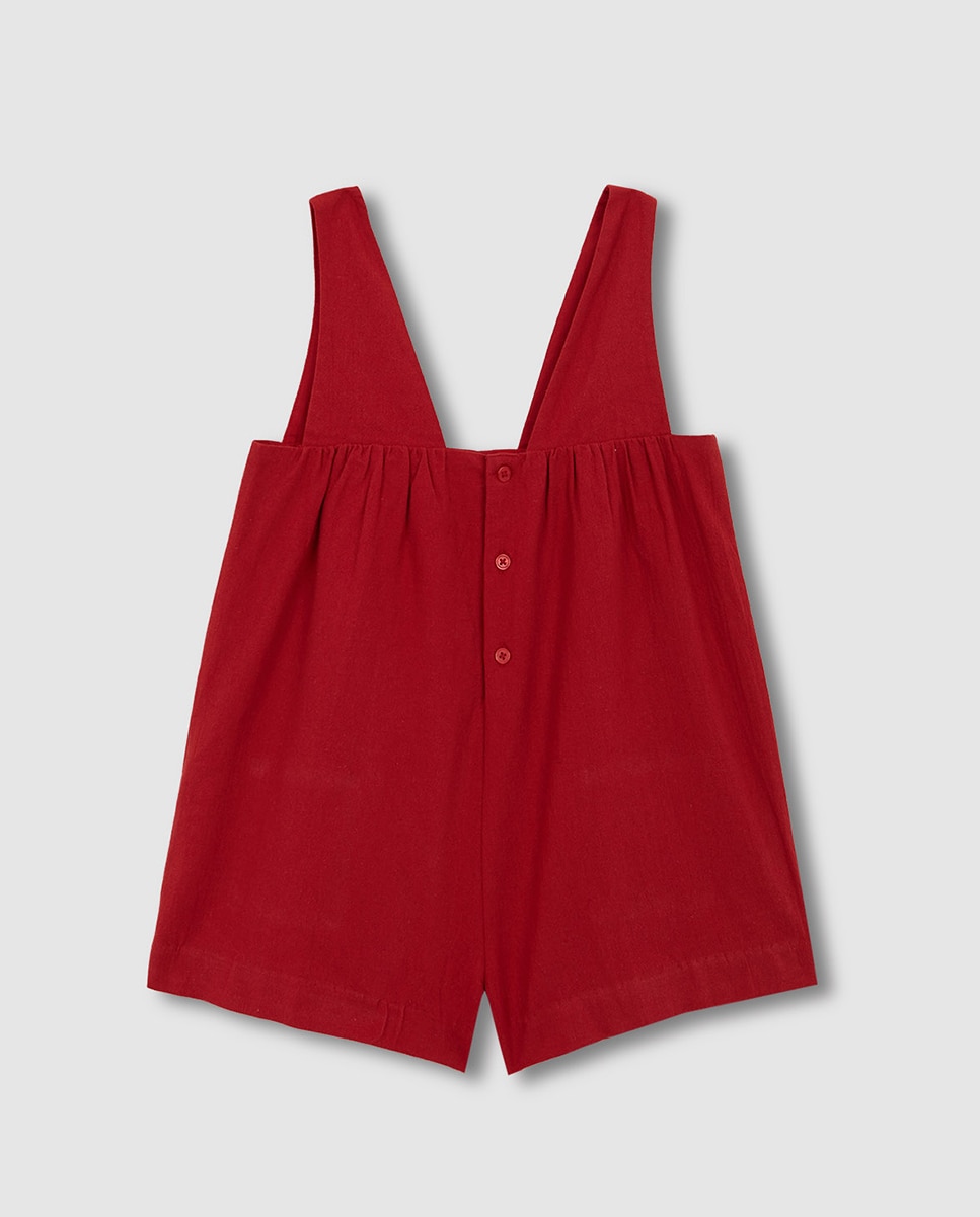 Jardineiras Tipo Calções com Detalhe de Bordados Vermelho-5
