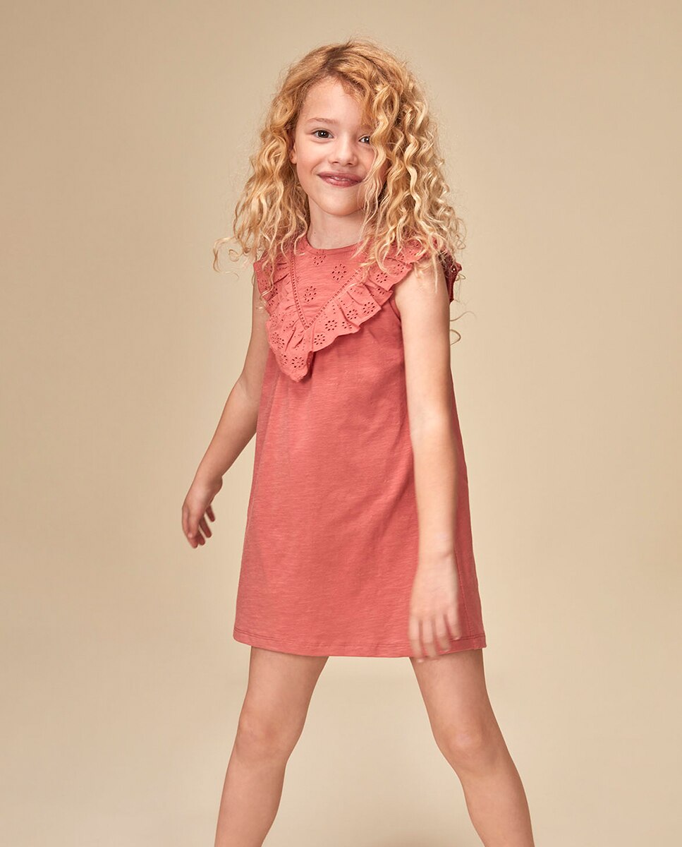 Vestido de Malha com Tiras Bordadas Gocco Coral-1