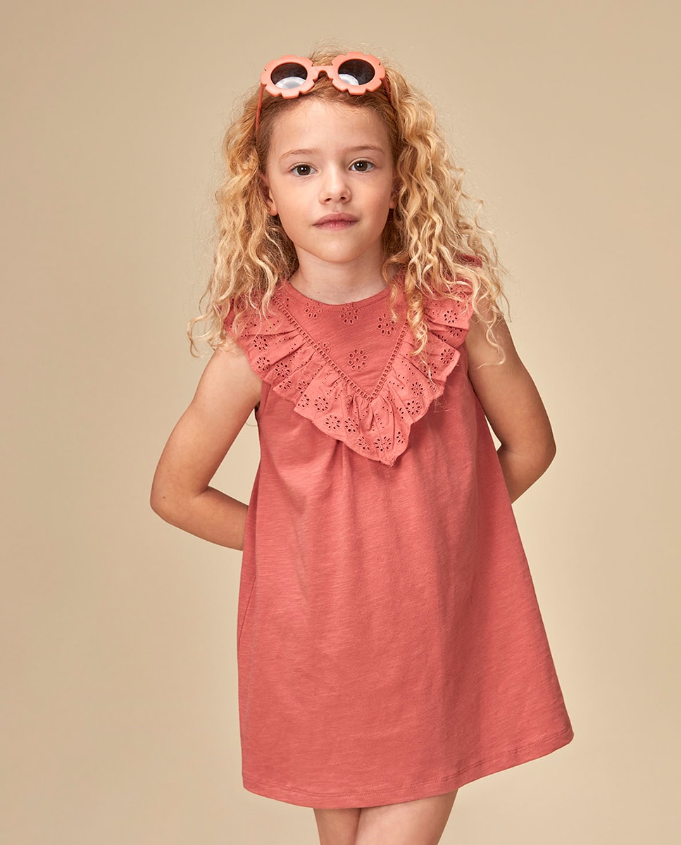Vestido de Malha com Tiras Bordadas Gocco Coral-2