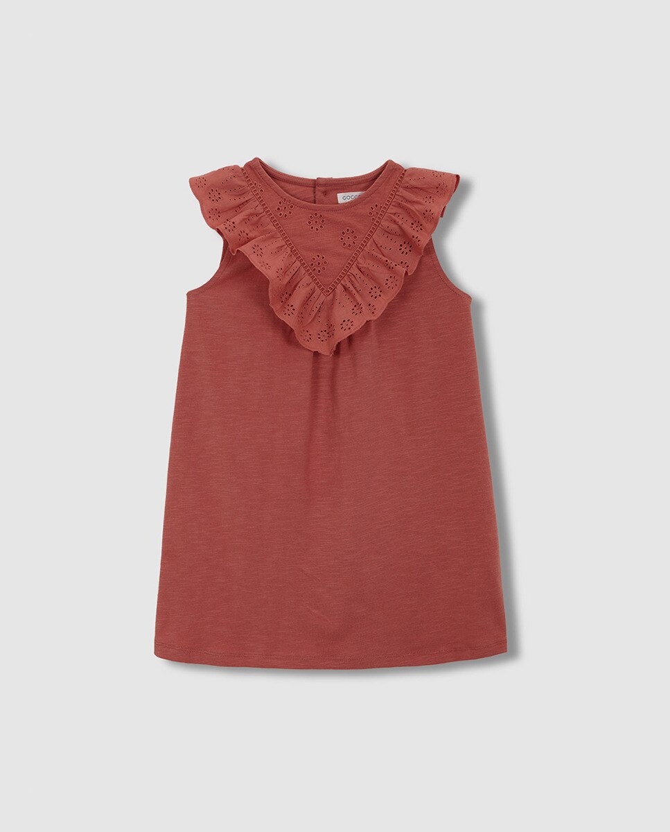Vestido de Malha com Tiras Bordadas Gocco Coral-3