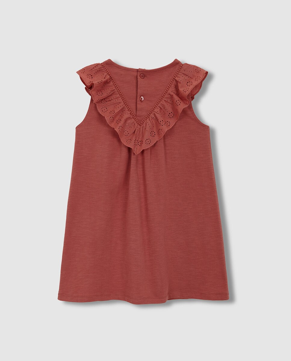 Vestido de Malha com Tiras Bordadas Gocco Coral-4