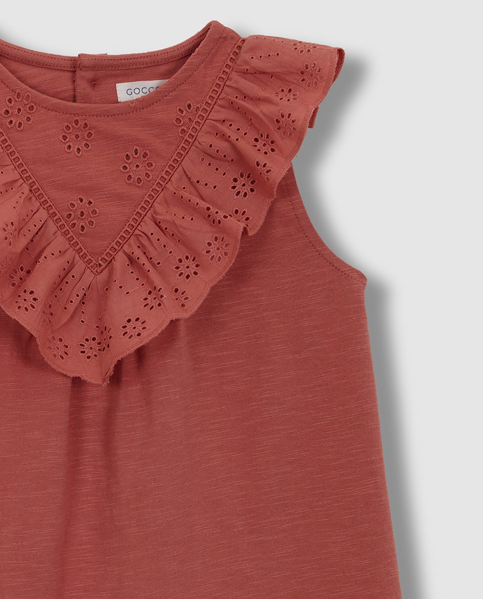 Vestido de Malha com Tiras Bordadas Gocco Coral-5
