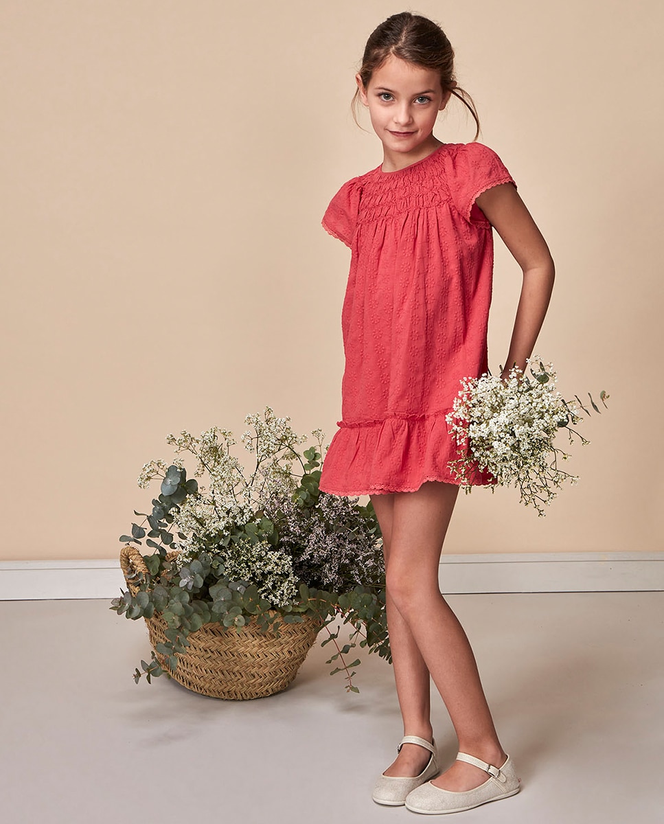 Vestido Favos de Mel com Tiras Bordadas Fúcsia-2