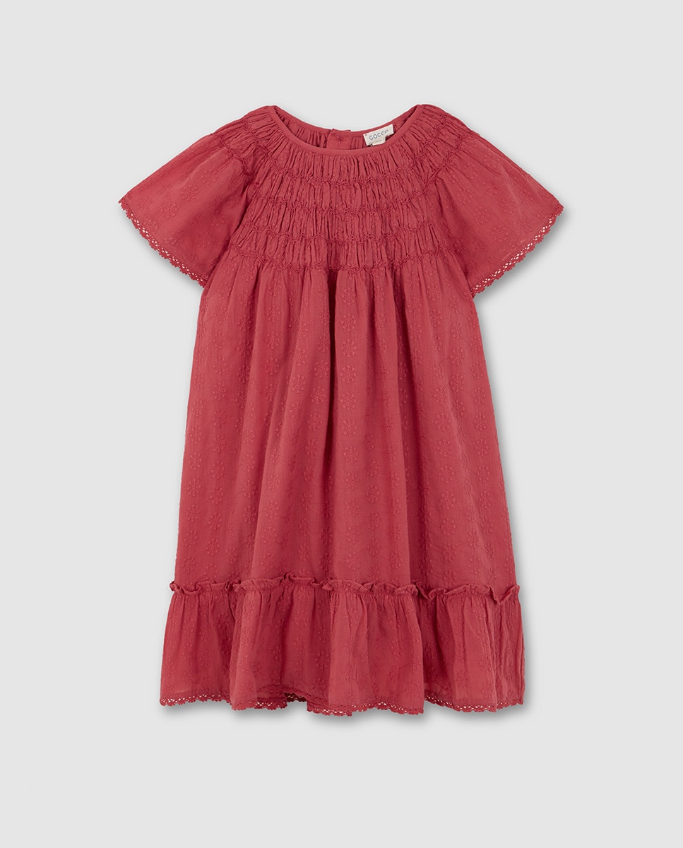 Vestido Favos de Mel com Tiras Bordadas Fúcsia-3