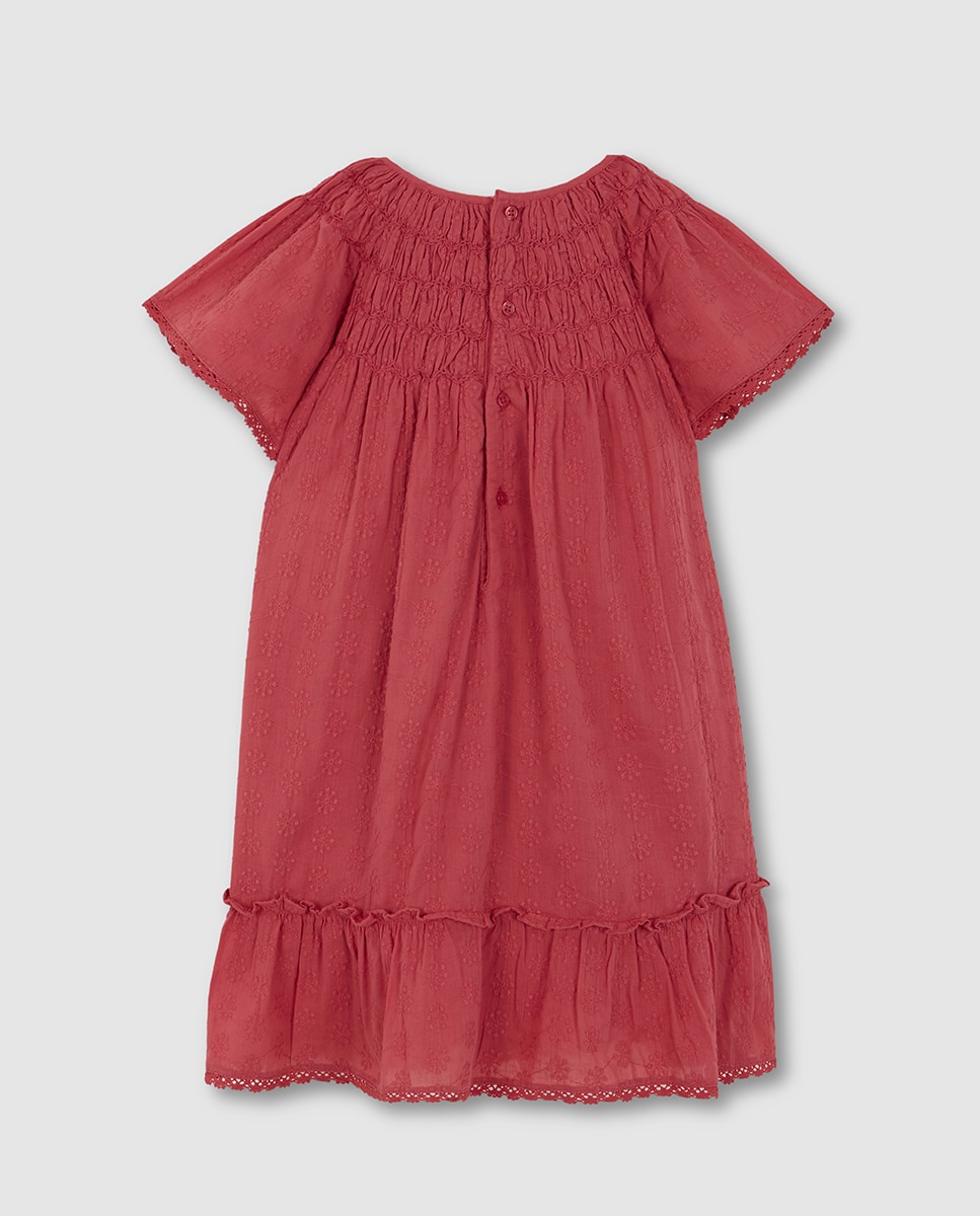Vestido Favos de Mel com Tiras Bordadas Fúcsia-4