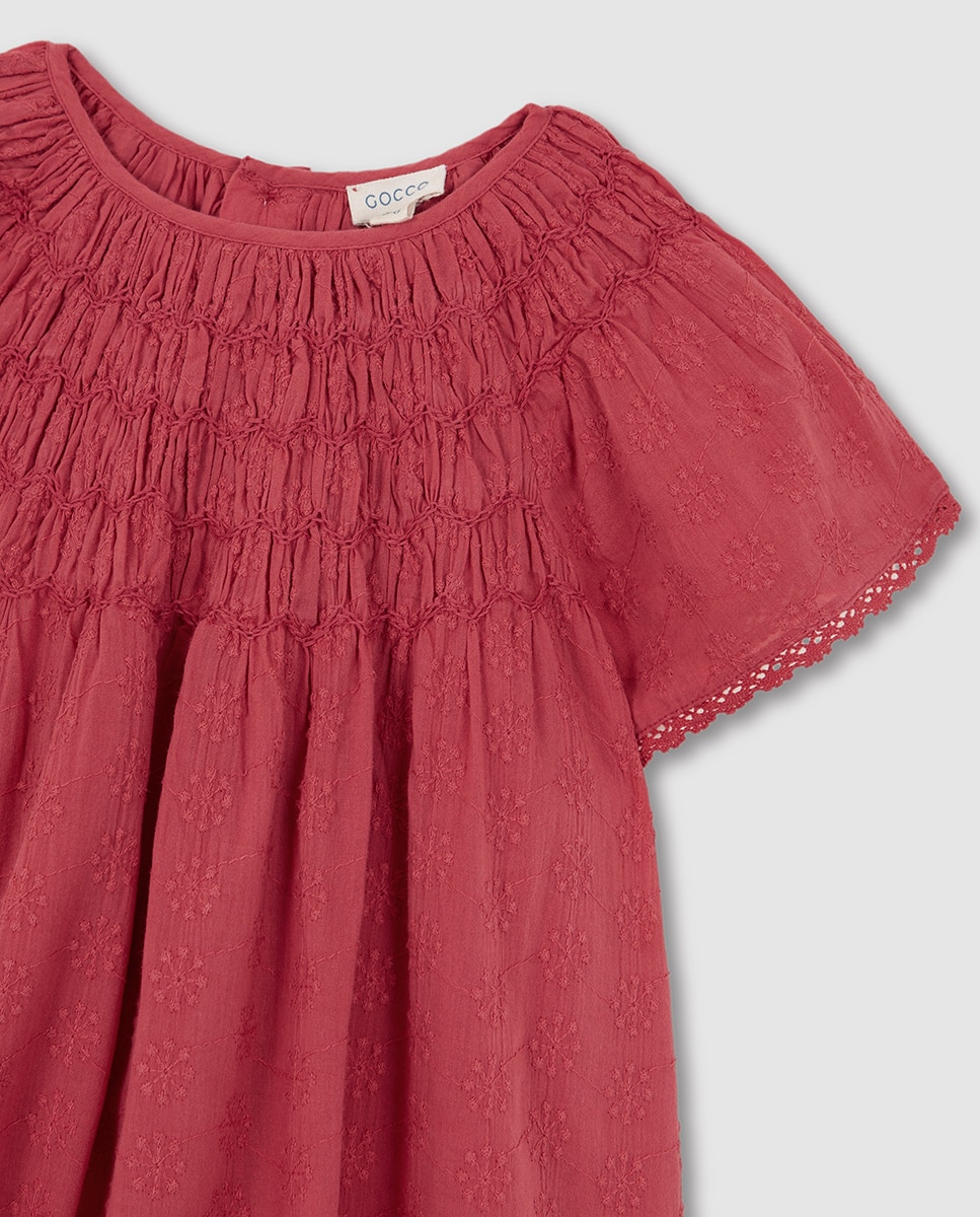 Vestido Favos de Mel com Tiras Bordadas Fúcsia-5