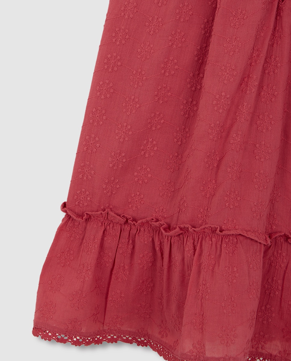 Vestido Favos de Mel com Tiras Bordadas Fúcsia-6