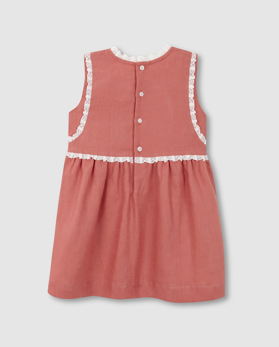Vestido de Linho com Tiras Bordadas Gocco Rosa-4