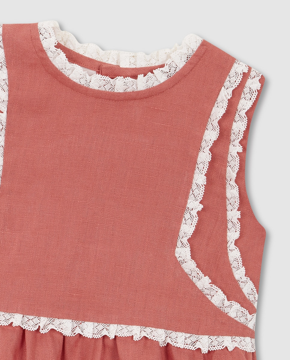 Vestido de Linho com Tiras Bordadas Gocco Rosa-5