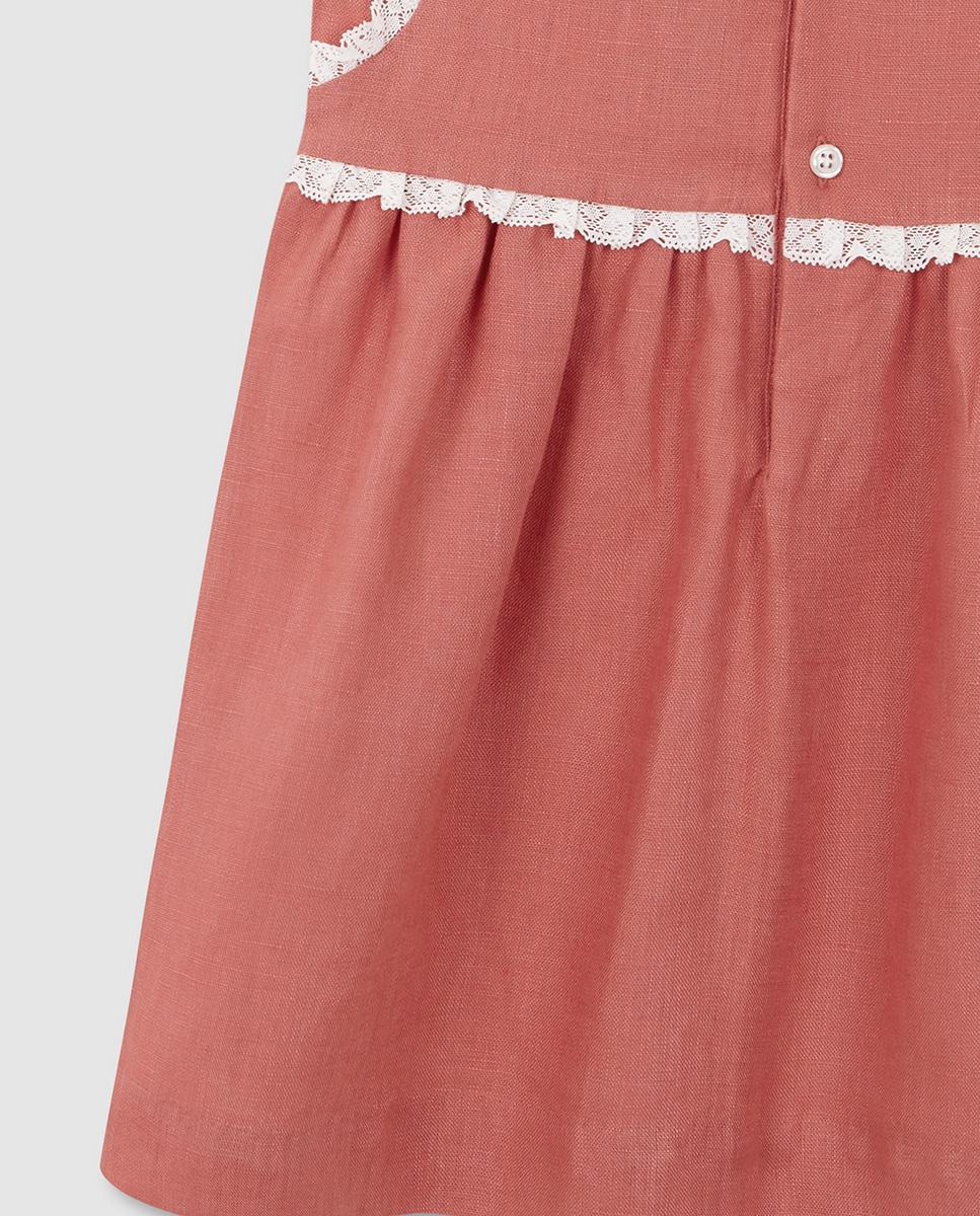 Vestido de Linho com Tiras Bordadas Gocco Rosa-6