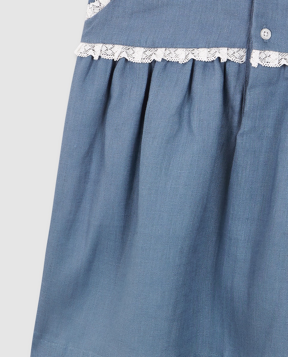 Vestido de Linho com Tiras Bordadas Gocco Azul-claro-6