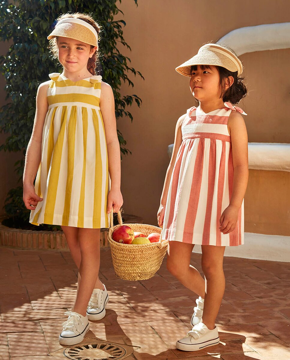 Vestido de Alças às Riscas Gocco Amarelo-6