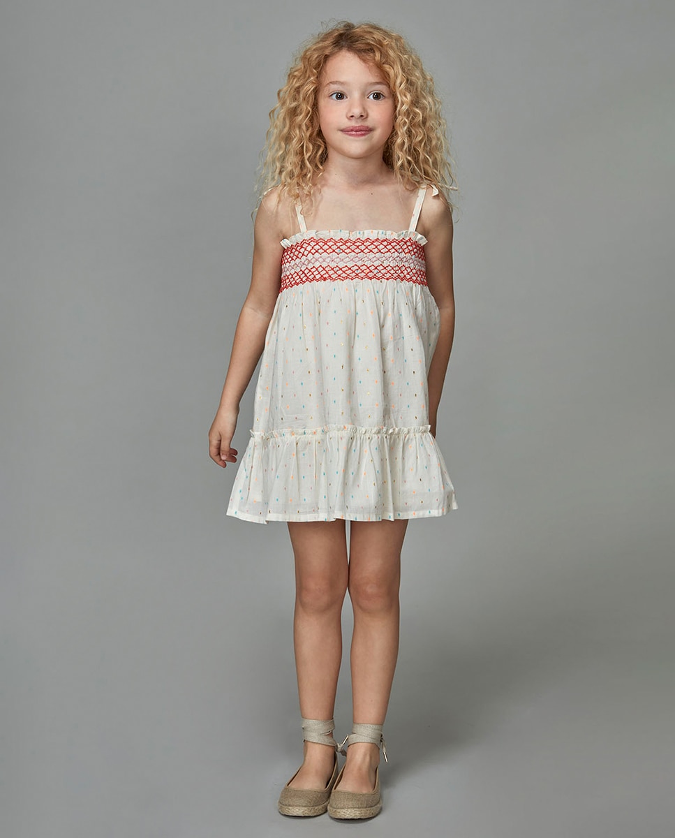Vestido de alças com favos de mel Gocco Branco-1