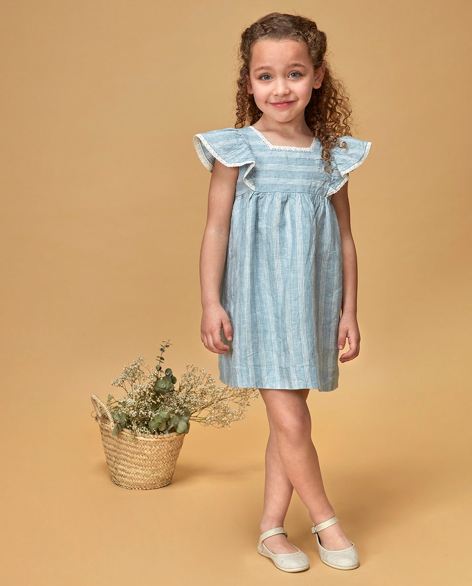 Vestido às Riscas de Linho Gocco Azul-1