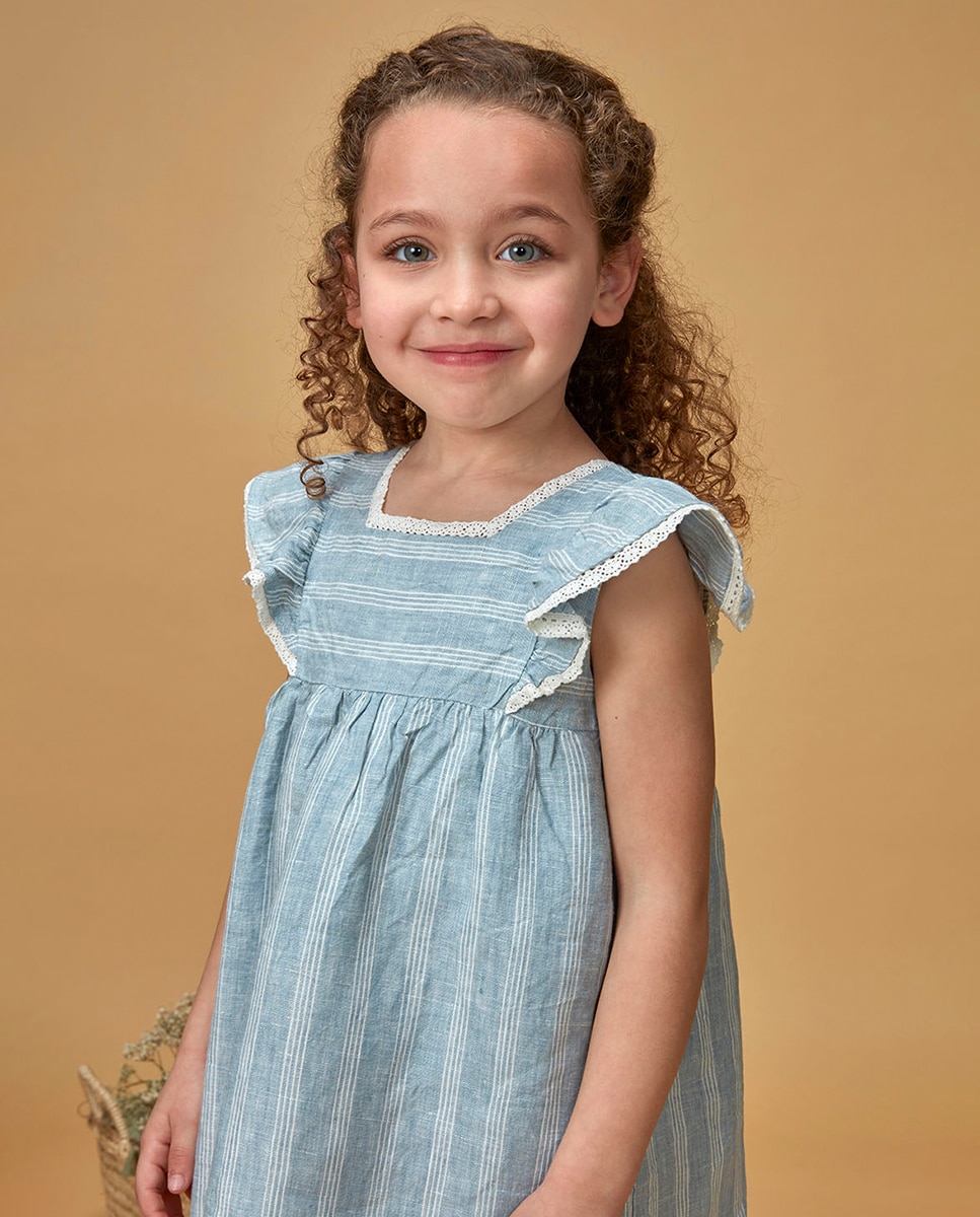 Vestido às Riscas de Linho Gocco Azul-2