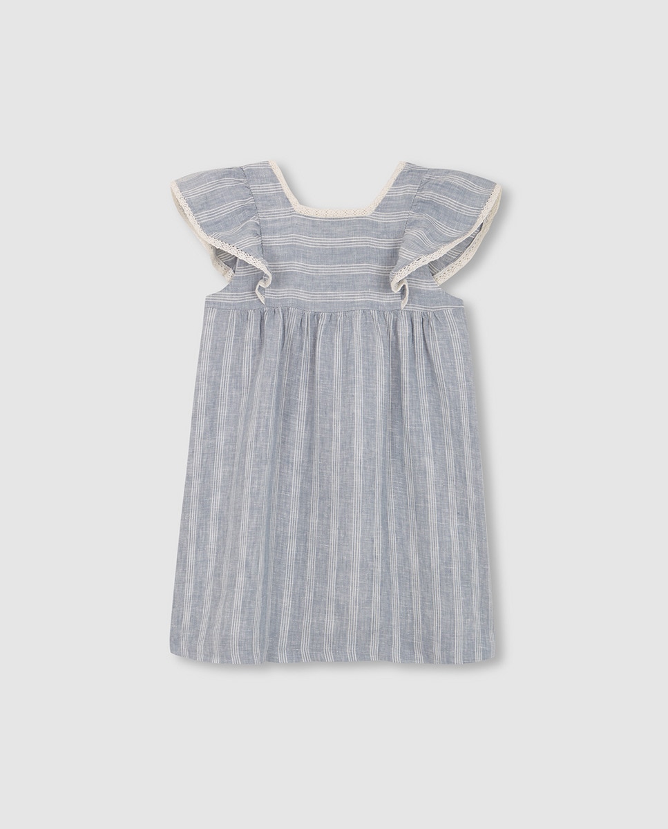 Vestido às Riscas de Linho Gocco Azul-3