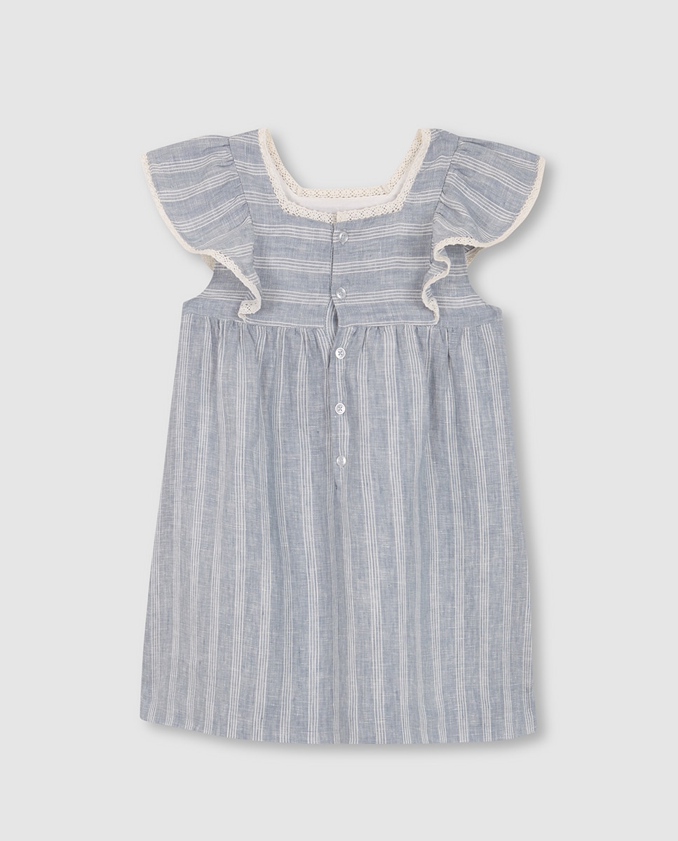 Vestido às Riscas de Linho Gocco Azul-4