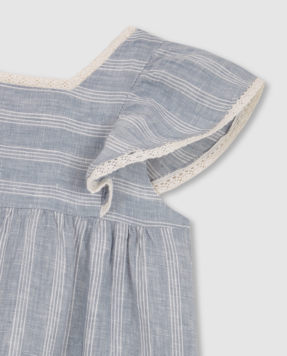 Vestido às Riscas de Linho Gocco Azul-5