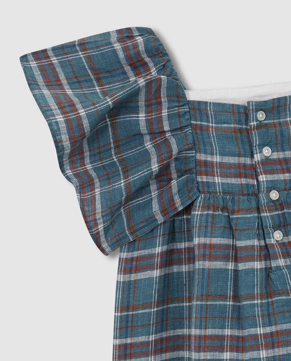 Vestido aos Quadrados com Folhos Gocco Azul-6