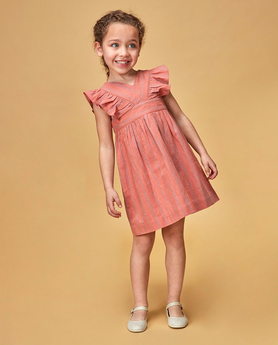 Vestido às Riscas Bicolor Coral-1