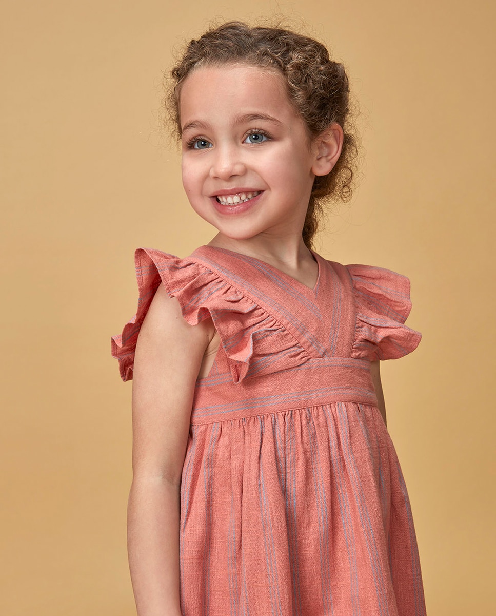 Vestido às Riscas Bicolor Coral-2