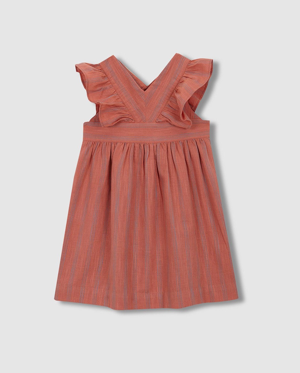 Vestido às Riscas Bicolor Coral-3