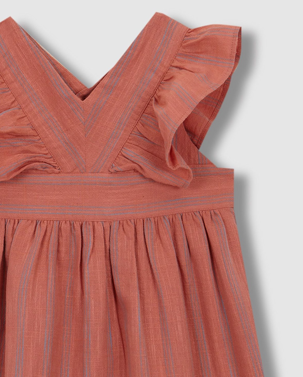 Vestido às Riscas Bicolor Coral-5