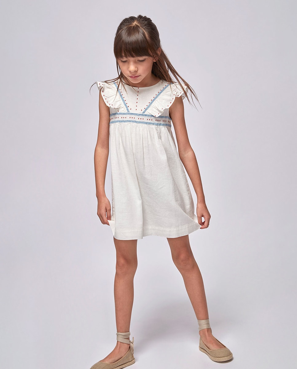 Vestido com Bordado em Contraste Gocco Branco-1
