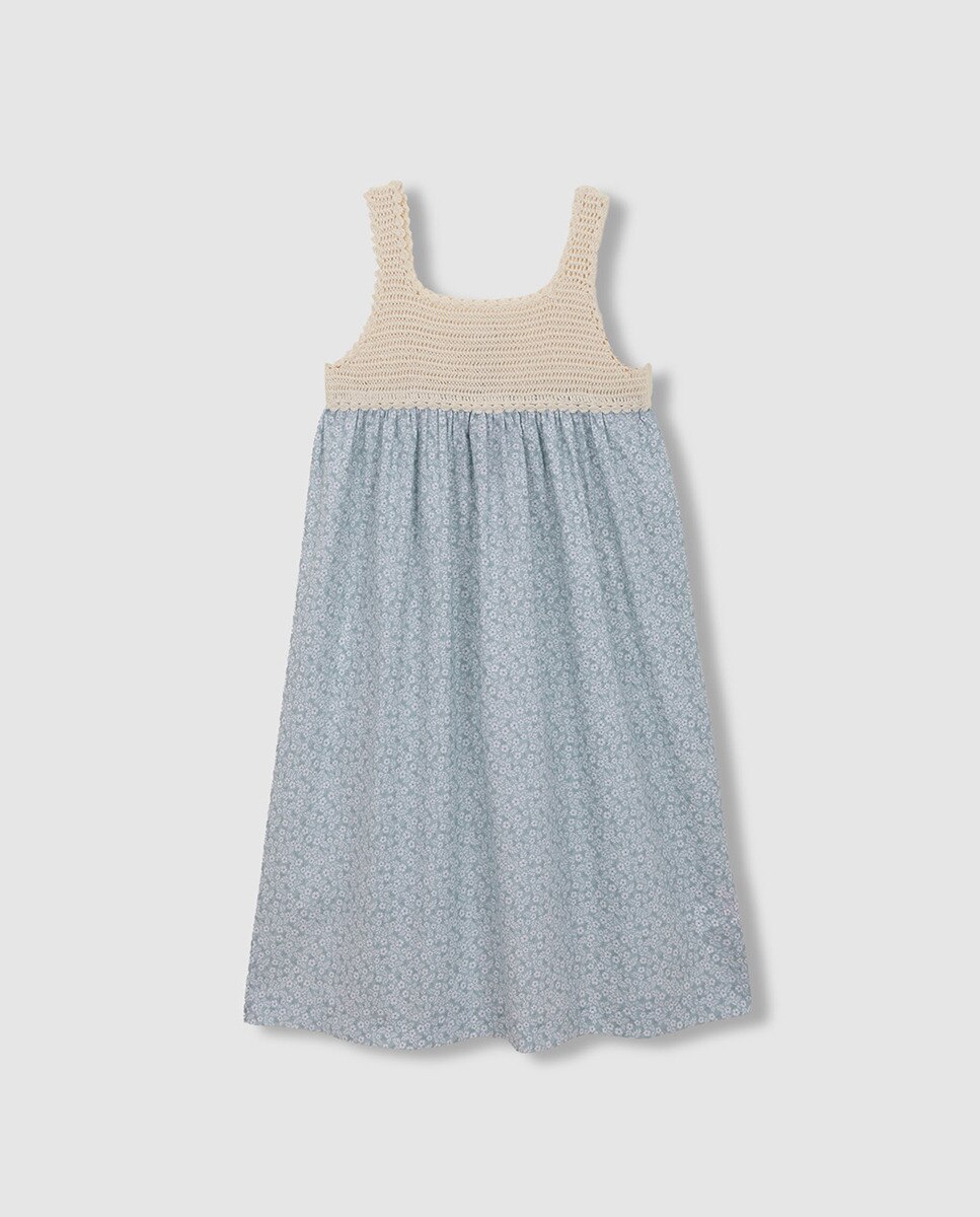 Camisa de Dormir Combinada de Malha Azul-claro-1