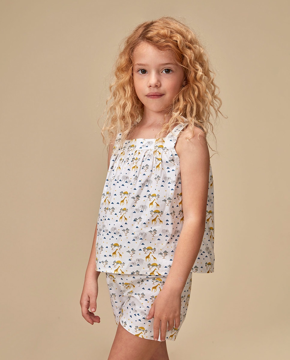 Pijama Curto Estampado de Popelina Gocco Branco-1
