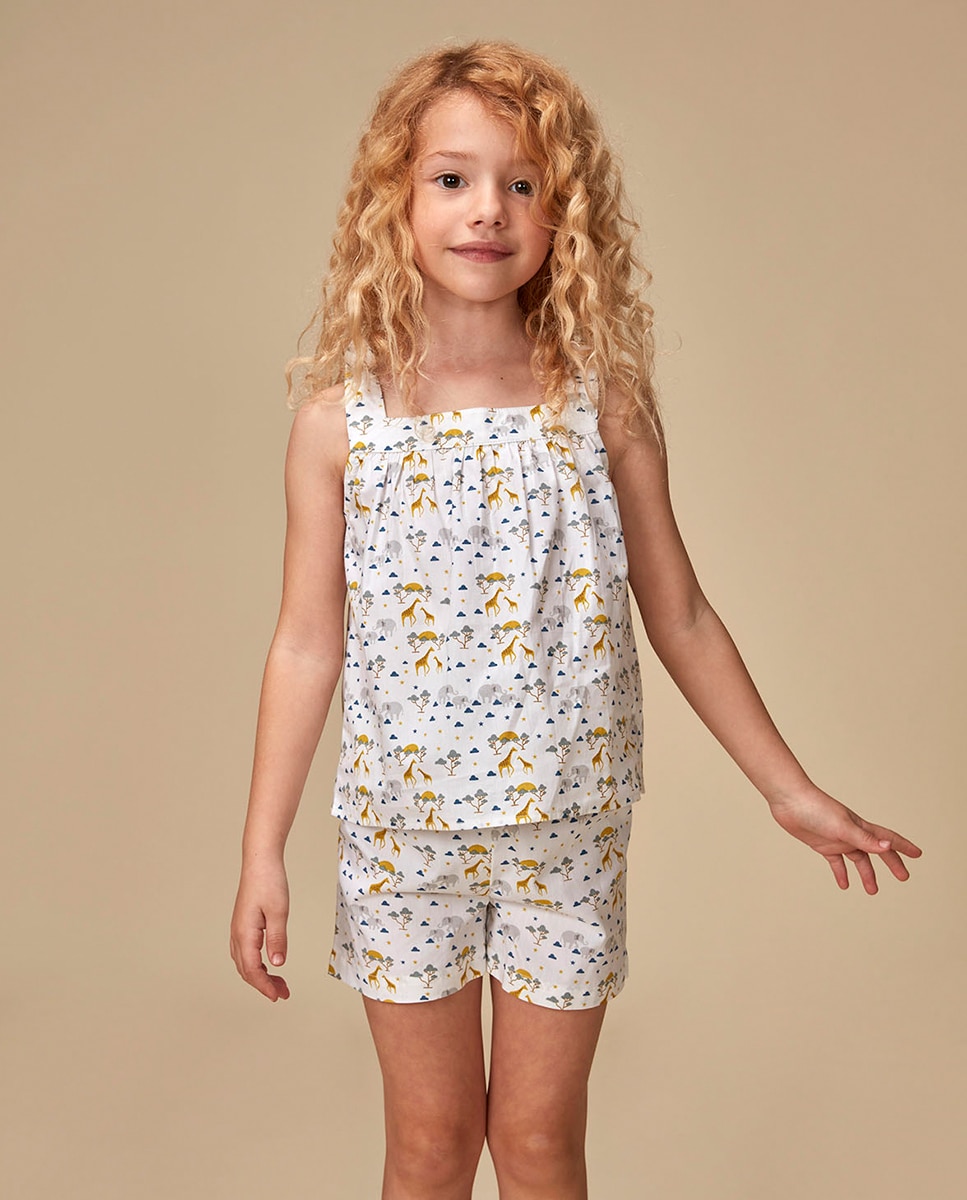 Pijama Curto Estampado de Popelina Gocco Branco-2