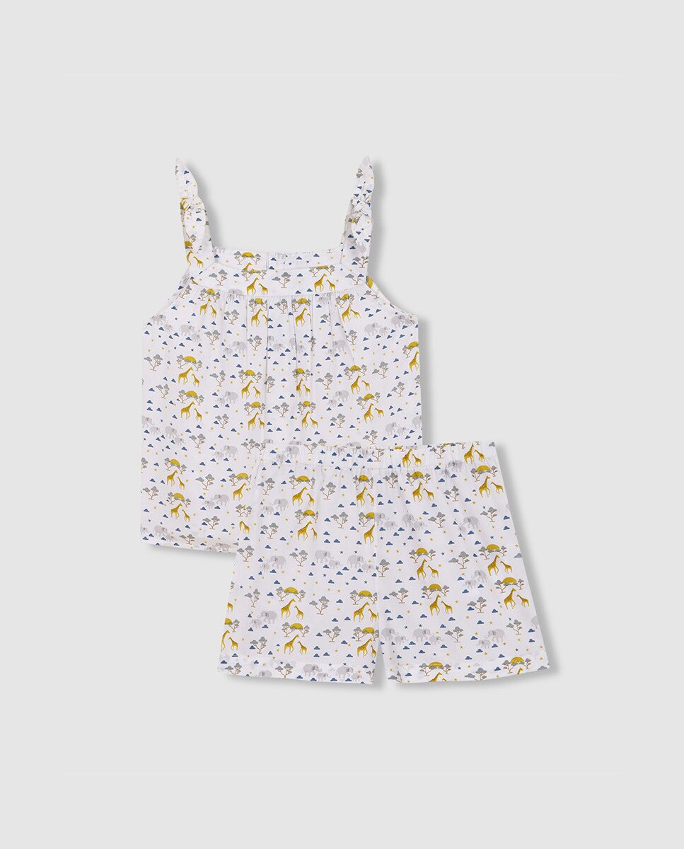Pijama Curto Estampado de Popelina Gocco Branco-3