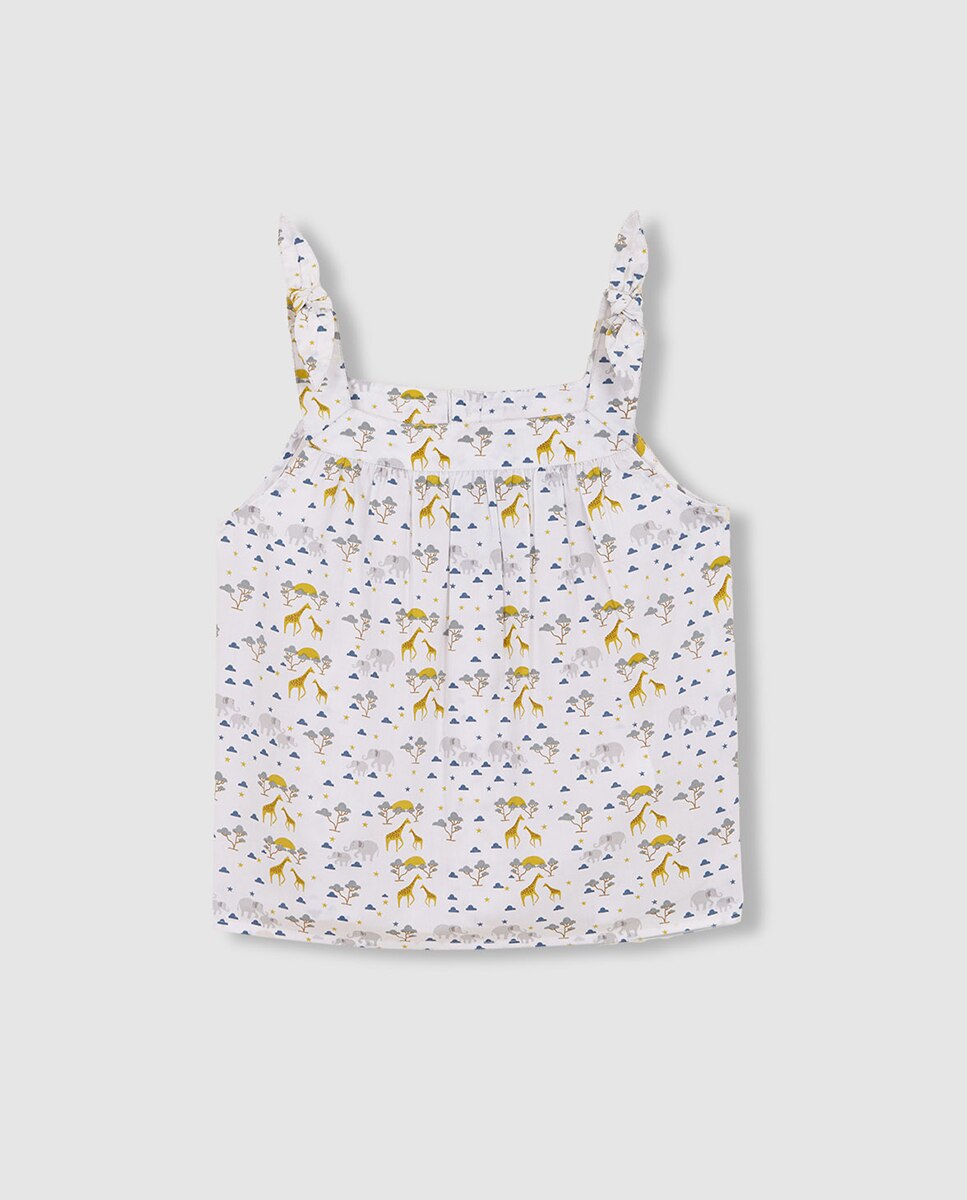 Pijama Curto Estampado de Popelina Gocco Branco-4