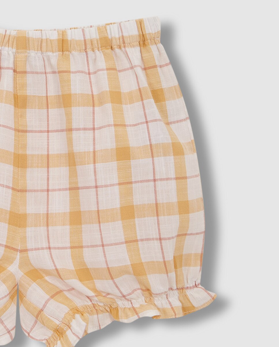 Pijama de Manga Curta aos Quadrados Amarelo-3