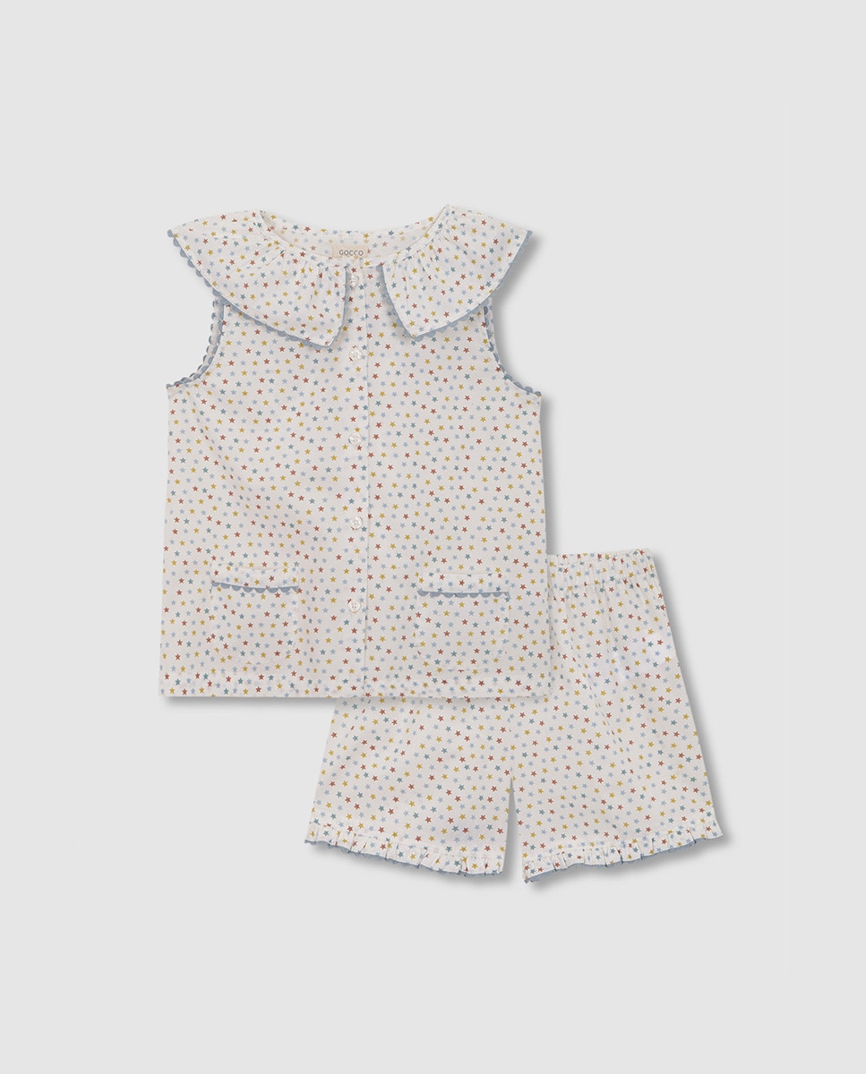 Pijama Curto com Estrelas - Multicolor Branco-1