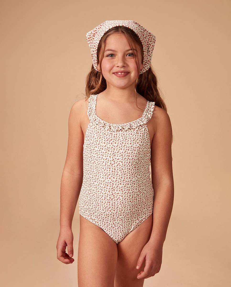 Fato de Banho Estampado com Animal Print Gocco Coral-1