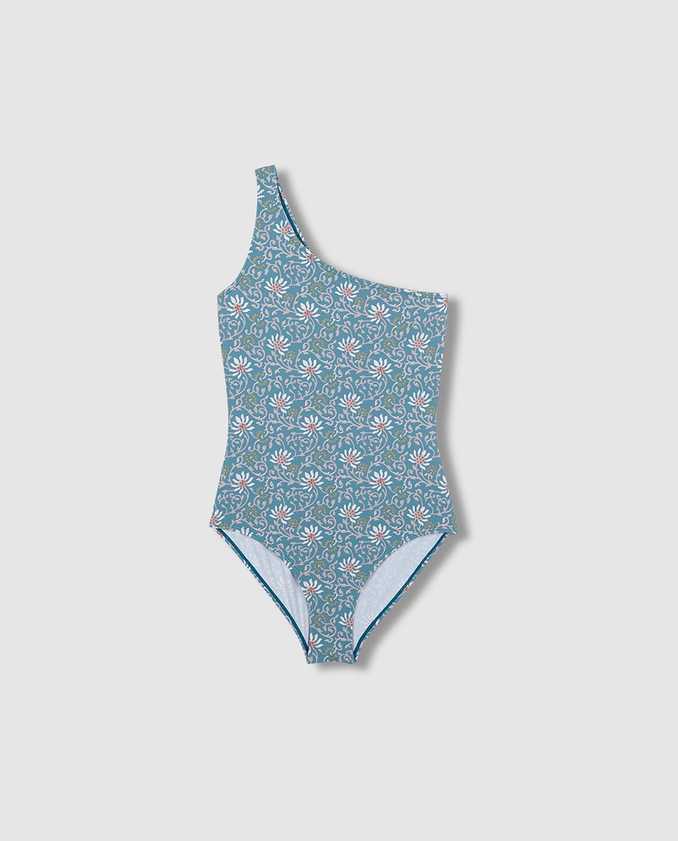 Fato de Banho com Estampado Floral Azul-1
