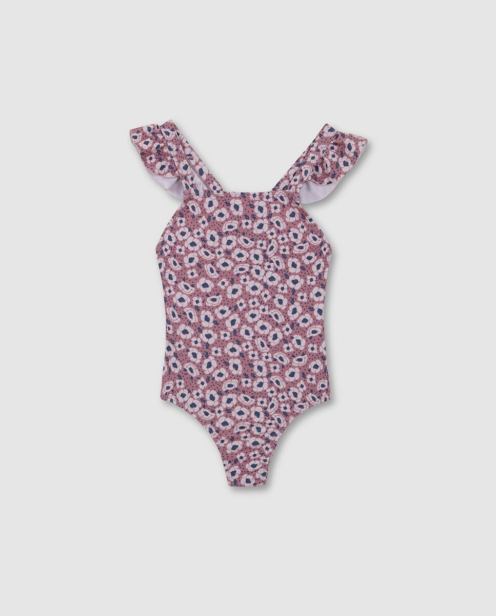 Fato de Banho com Estampado Floral Grande Rosa-3