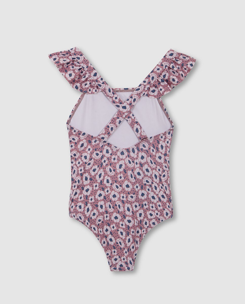 Fato de Banho com Estampado Floral Grande Rosa-4