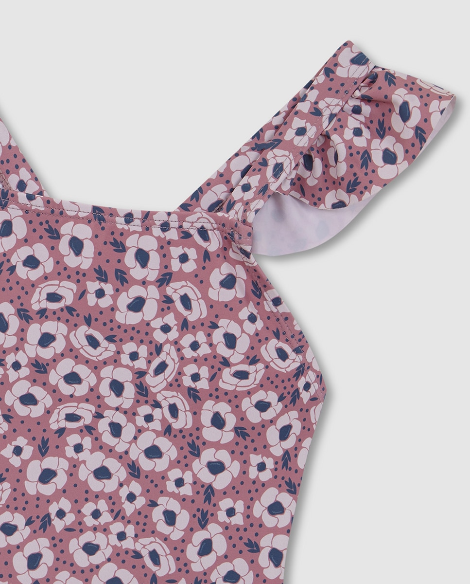 Fato de Banho com Estampado Floral Grande Rosa-5
