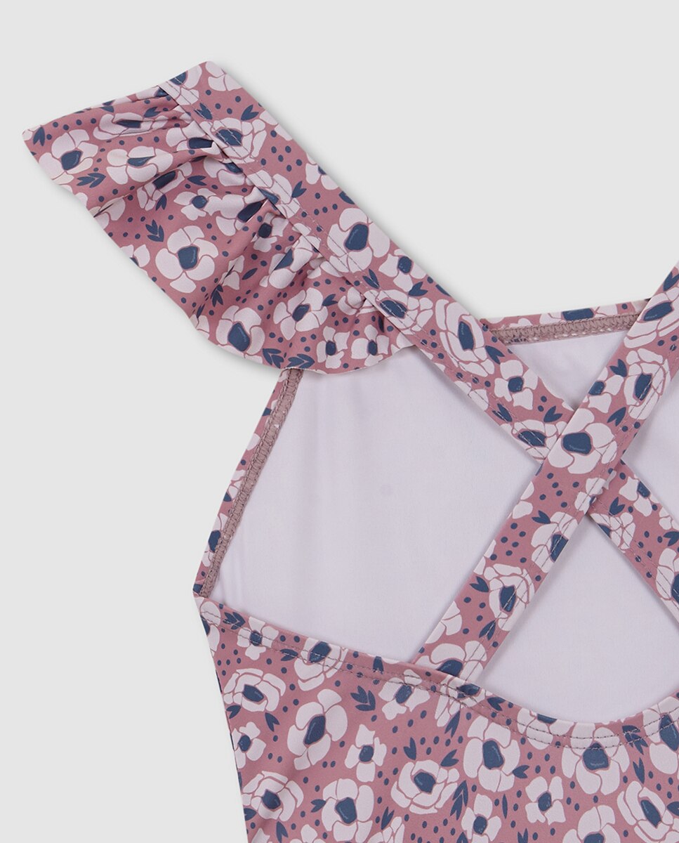 Fato de Banho com Estampado Floral Grande Rosa-6