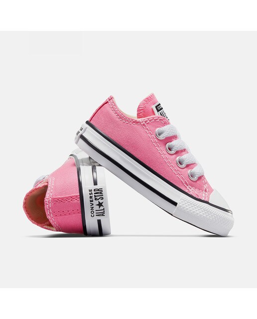 Sapatilhas casual baixas de bebé/criança Chuck Taylor All Star em lona Converse Rosa-3
