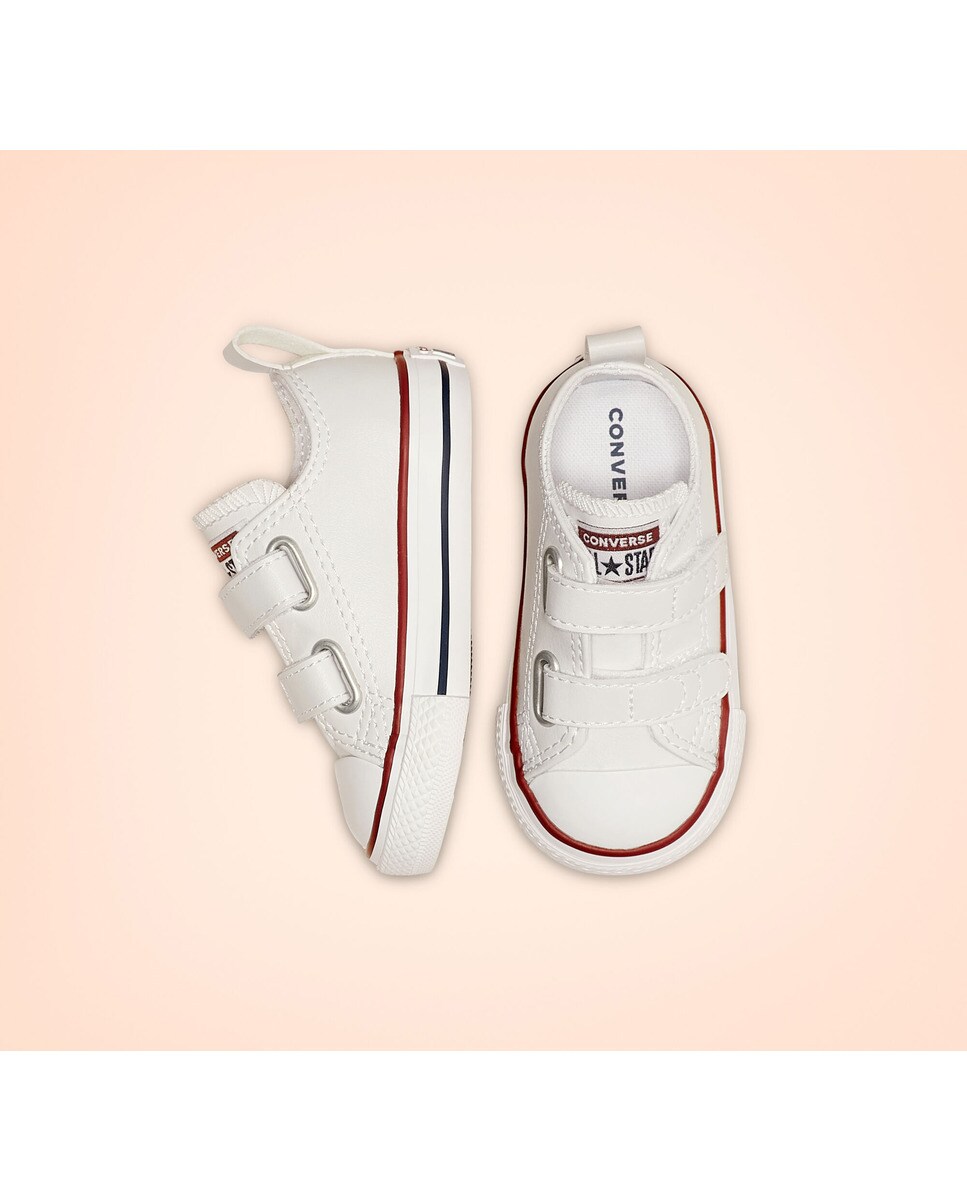 Sapatilhas casual baixas de bebé/criança Chuck Taylor All Star 2V em pele Converse Branco-2