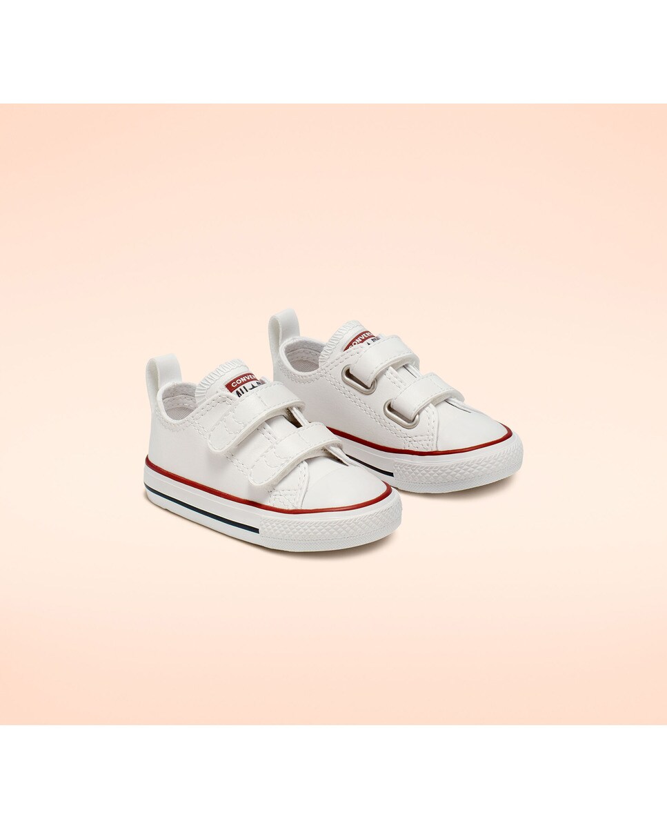 Sapatilhas casual baixas de bebé/criança Chuck Taylor All Star 2V em pele Converse Branco-3