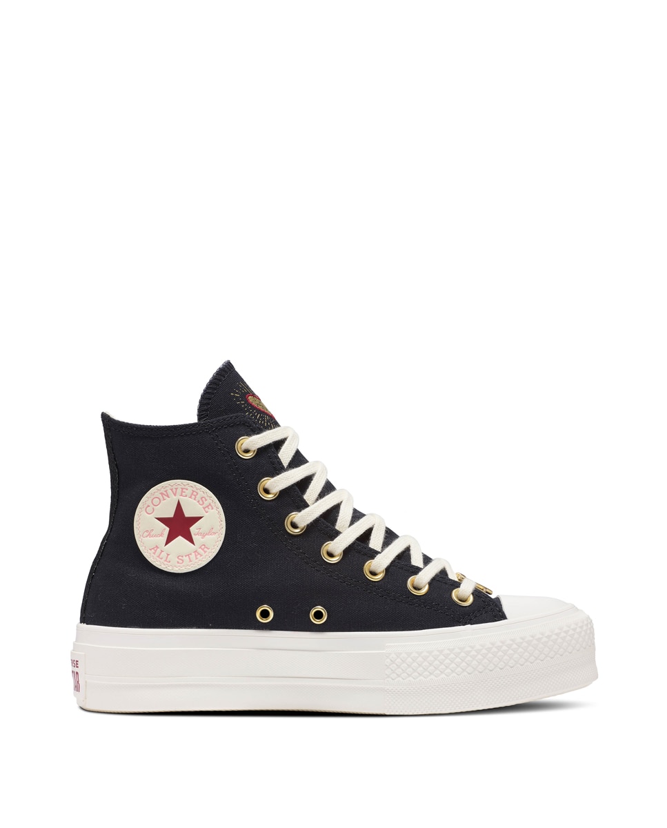 Sapatilhas Casual Altas de Mulher Chuck Taylor All Star Lift Platform Hearts Preto-1