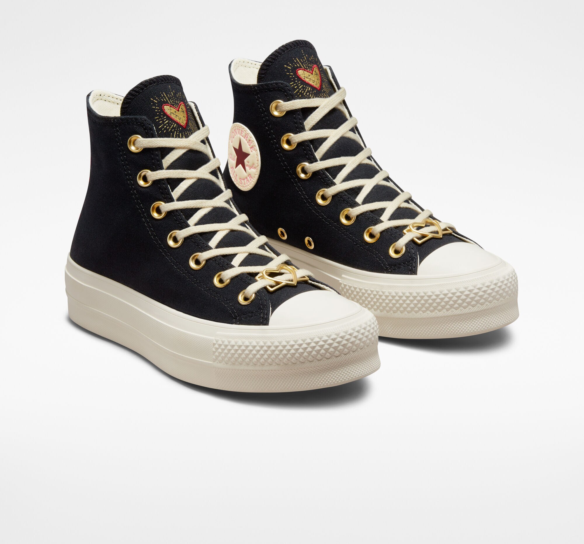 Sapatilhas Casual Altas de Mulher Chuck Taylor All Star Lift Platform Hearts Preto-2