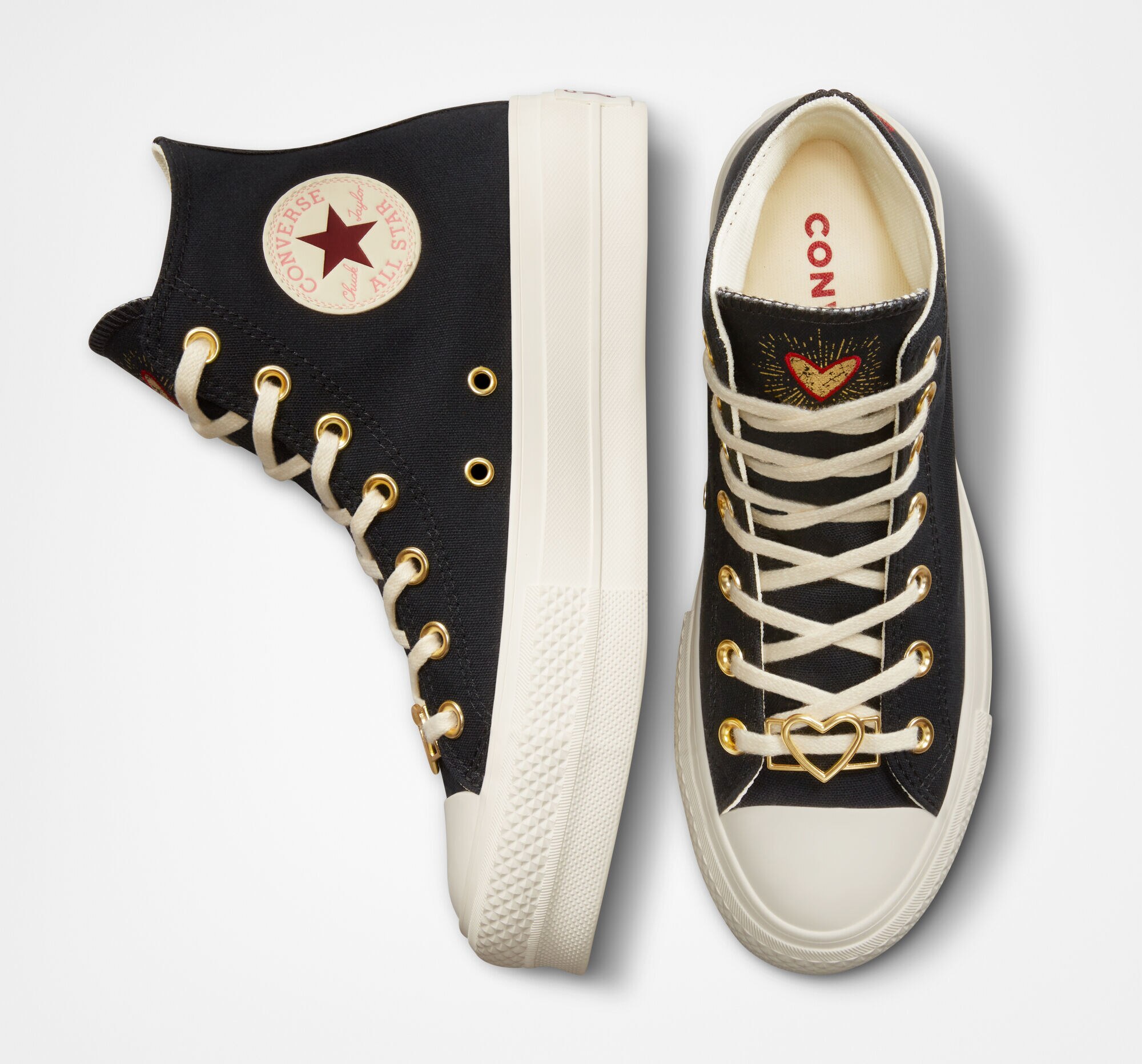 Sapatilhas Casual Altas de Mulher Chuck Taylor All Star Lift Platform Hearts Preto-3